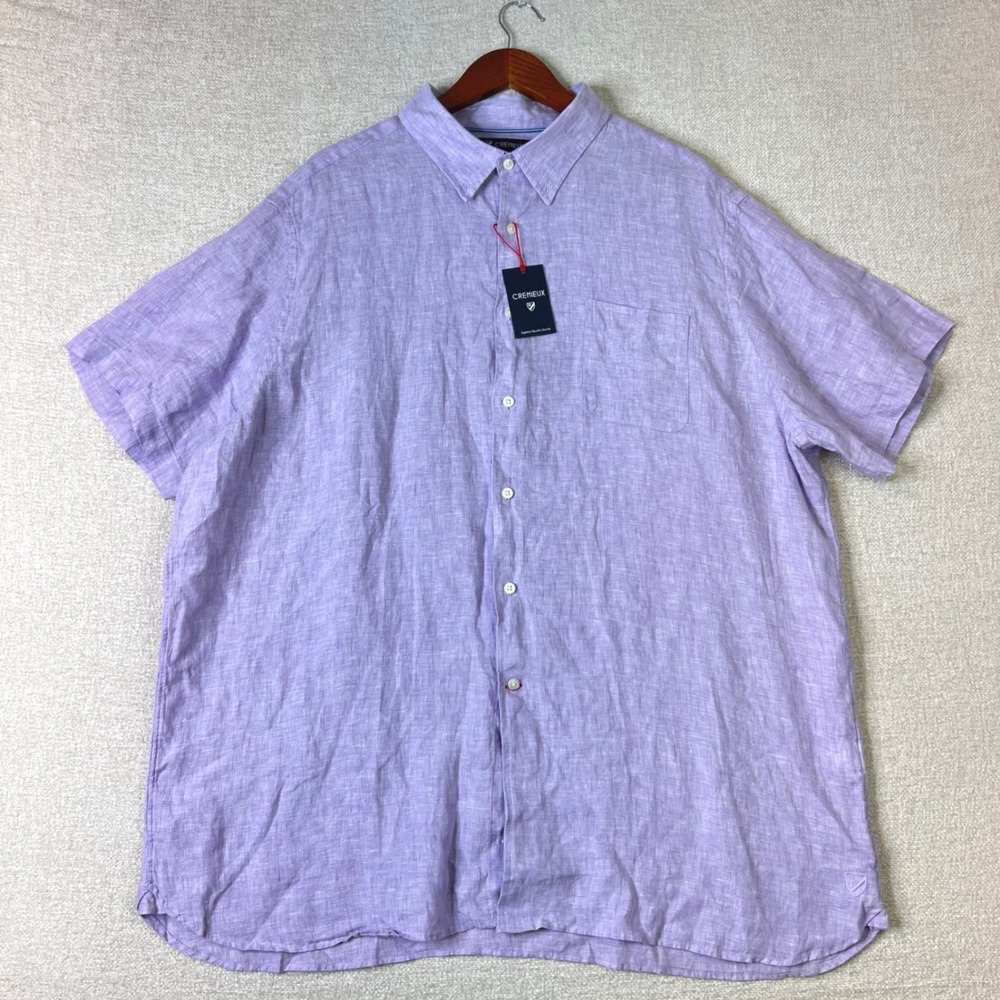Cremieux Mens XXL French Linen Short Sleeve Button Down Shirt Purple NWT Coastal